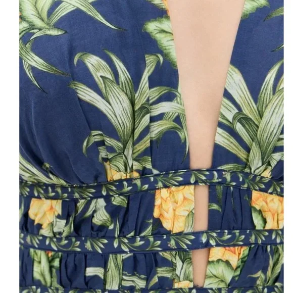 Delicate Pineapple Navy Blue Midi Dress Sleeveless - Picture 4 of 6